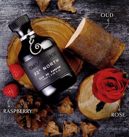 Embarouge 22 North Luxury perfume for him with perfume notes mentioned such as Raspberry, oud and Rose