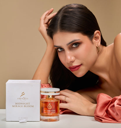 Embarouge Midnight Mirage Bloom Luxury perfume for women Eau De Parfum 100ml - showing it’s best for Evenings &amp; Date Nights lifestyle shoot