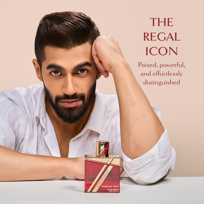 Man holding Embarouge Arabian Noir Luxury perfume for him Eau De Parfum 100ml lifestyle image
