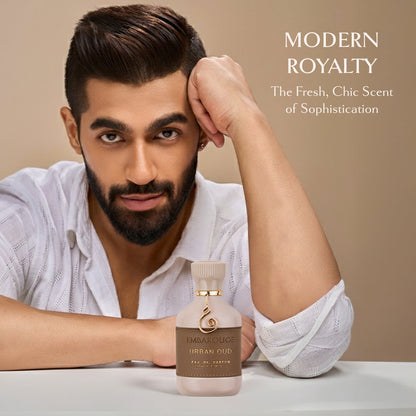 Man holding Embarouge  Urban Oud Luxury perfume for him Eau De Parfum 100ml lifestyle image